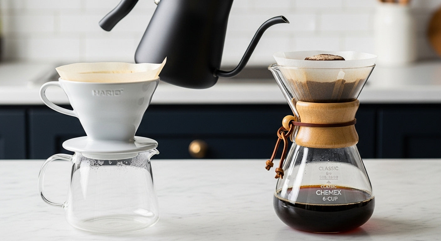 متى تختار Chemex بدل V60؟ المواجهة النهائية بين عملاقي القهوة المقطرة