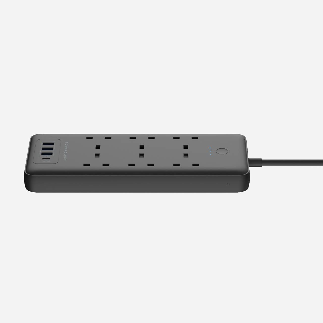 Powerology 6 AC 3 USB & USB-C PD 30W Multiport Smart Power Socket 3250W 13A 2M - Black - فولت VOLT