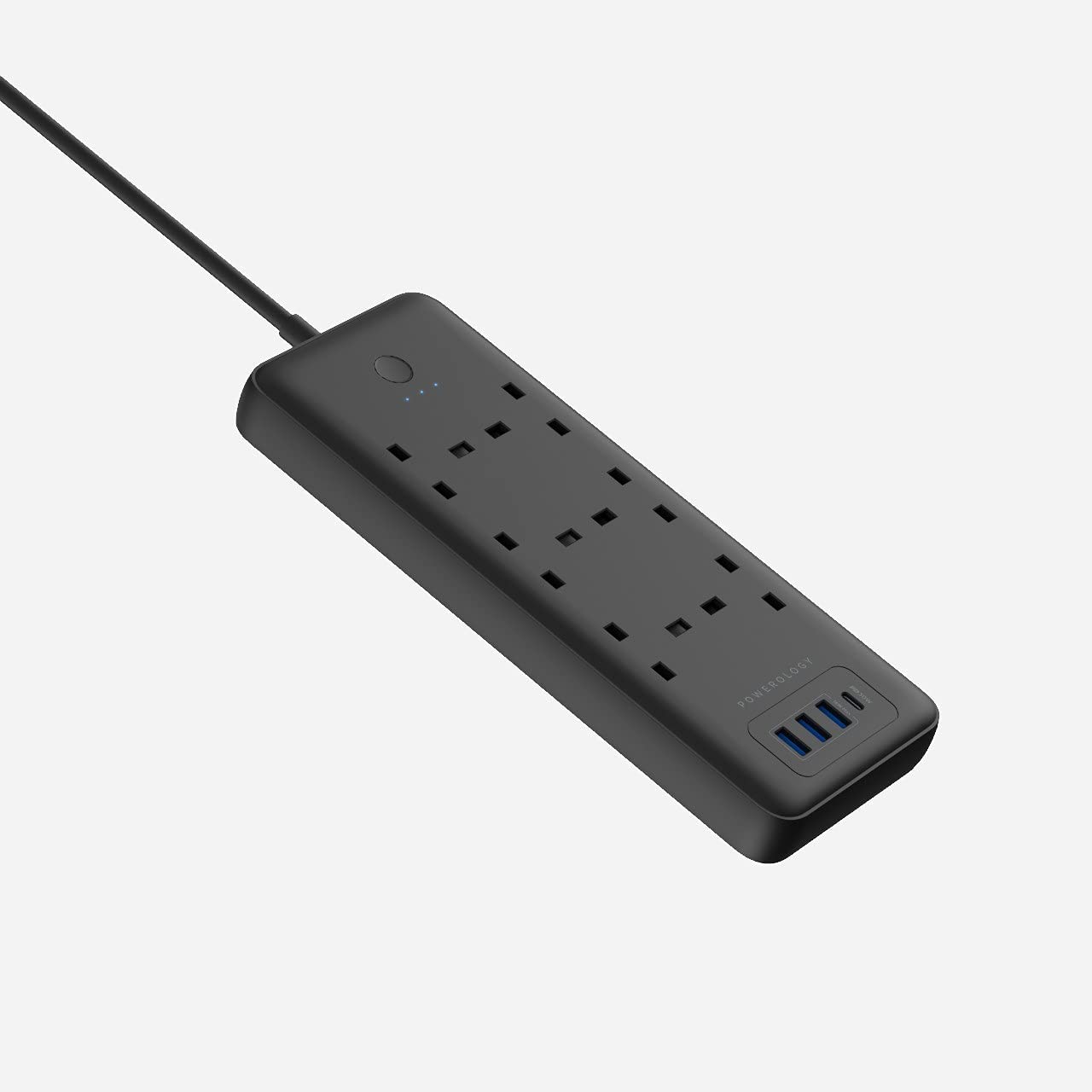 Powerology 6 AC 3 USB & USB-C PD 30W Multiport Smart Power Socket 3250W 13A 2M - Black - فولت VOLT