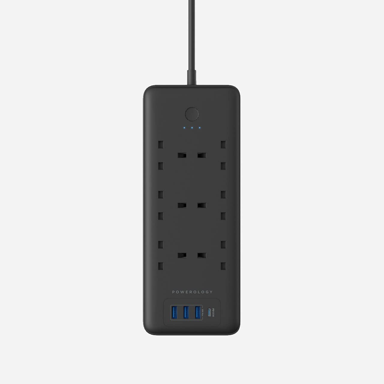 Powerology 6 AC 3 USB & USB-C PD 30W Multiport Smart Power Socket 3250W 13A 2M - Black - فولت VOLT
